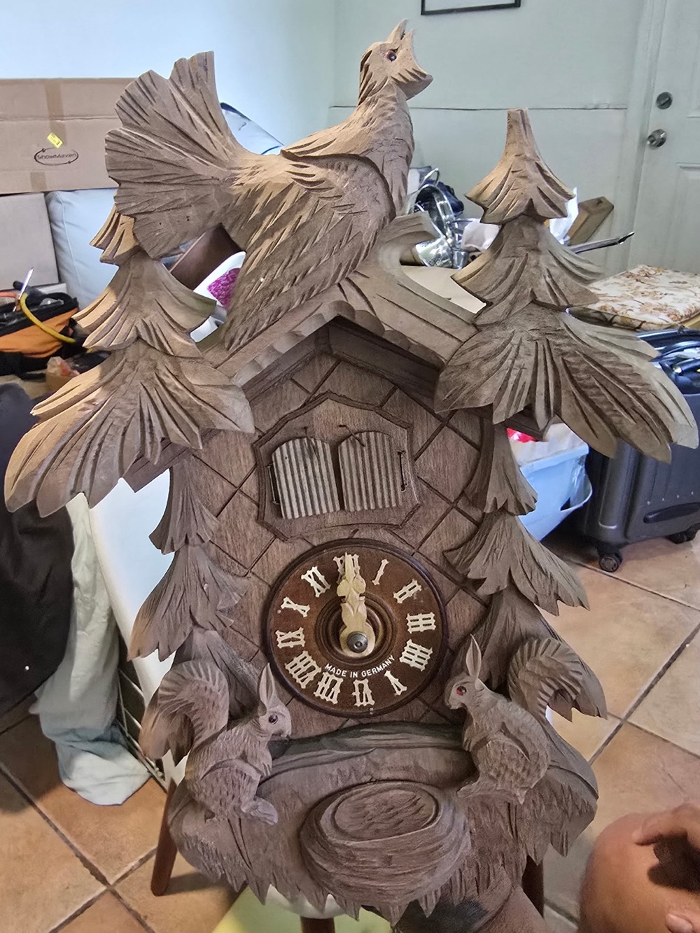 Antique Hand-Carved Wooden Cuckoo Clock Wall Decor - Brown New in box